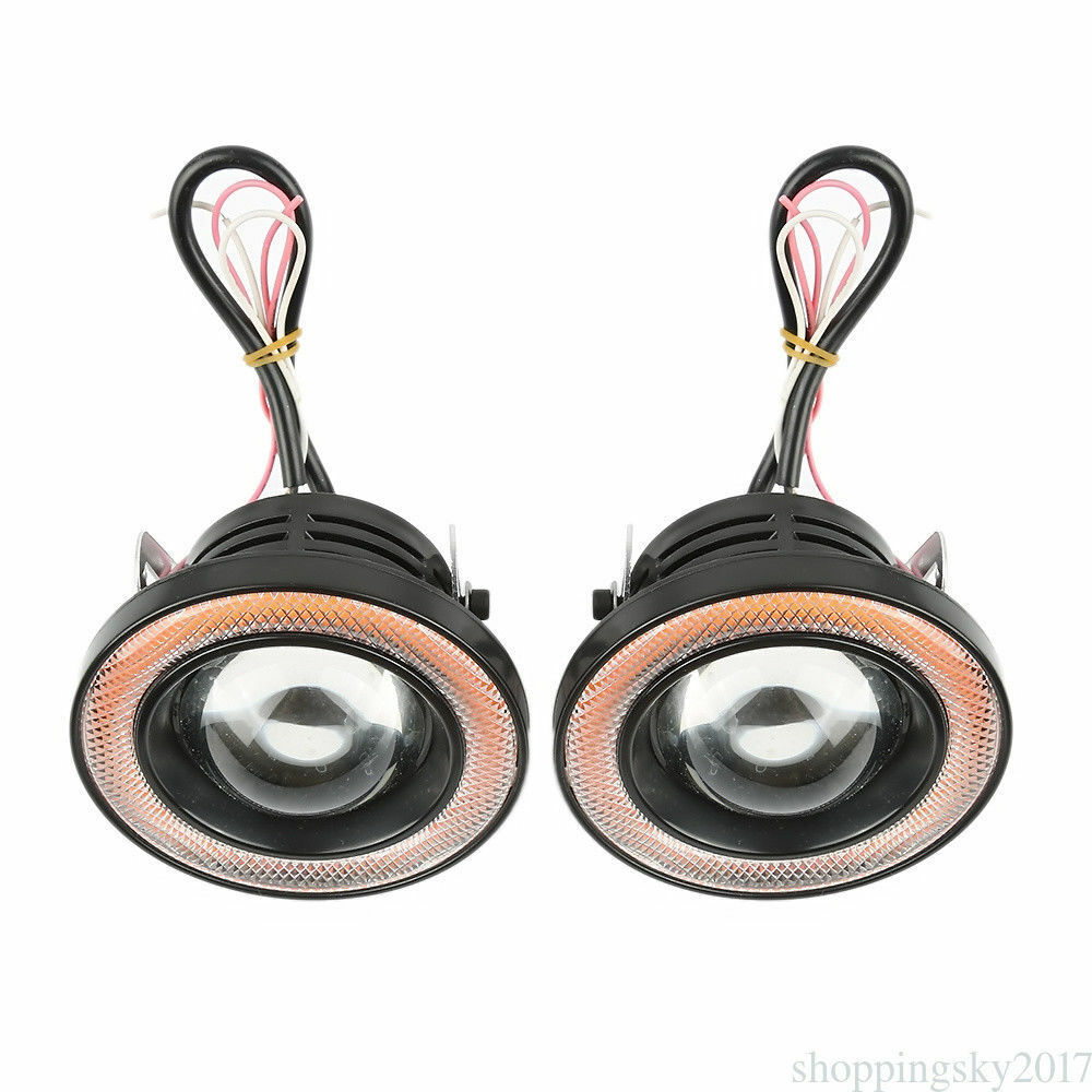 3.5" COB LED Fog Lights Projector Car Red Angel Eyes Halo Ring DRL Driving Lamp