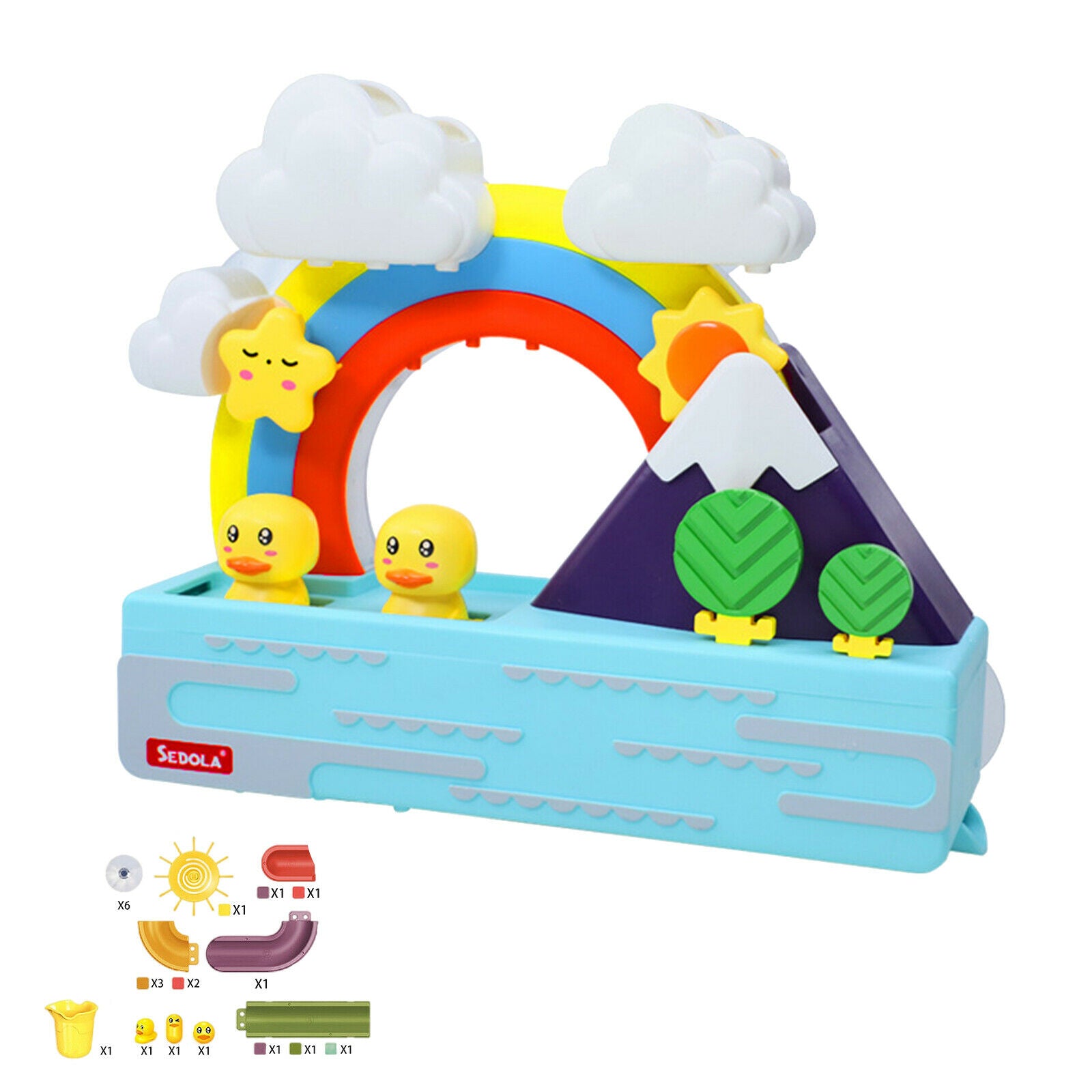 Kids Shining Rainbow Float Duck Toys with Tracks Water Spin Waterfall Games