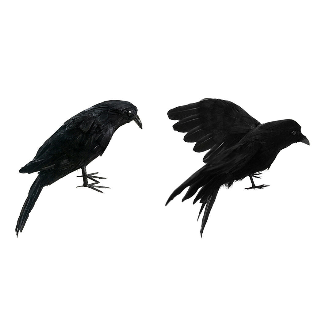 Set 2 Lifelike Artificial Birds Realistic Raven ORNAMENT for Home Tree Decor