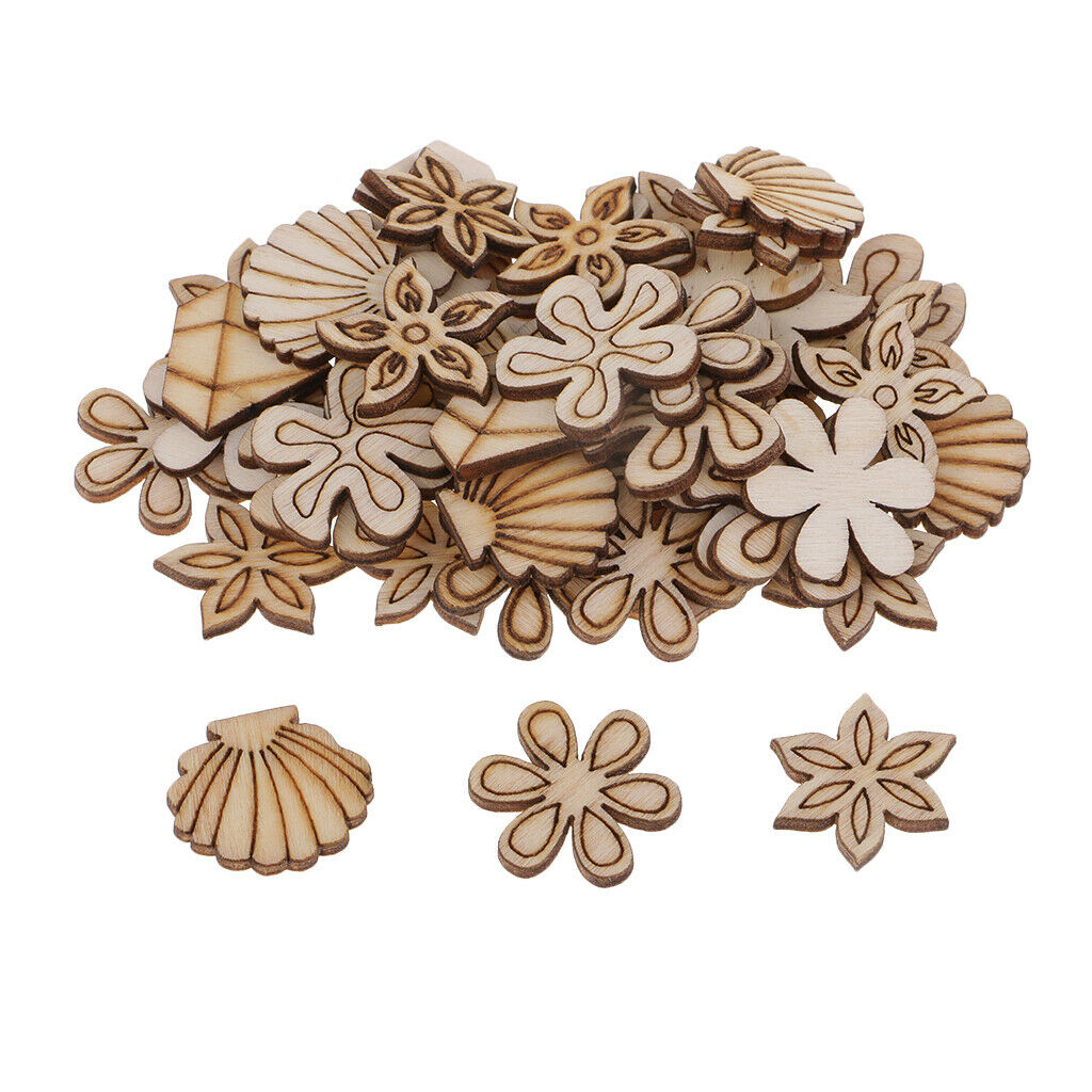 100x Blank Wooden Flowers Shell Embellishment for DIY Hanging Ornament Tags