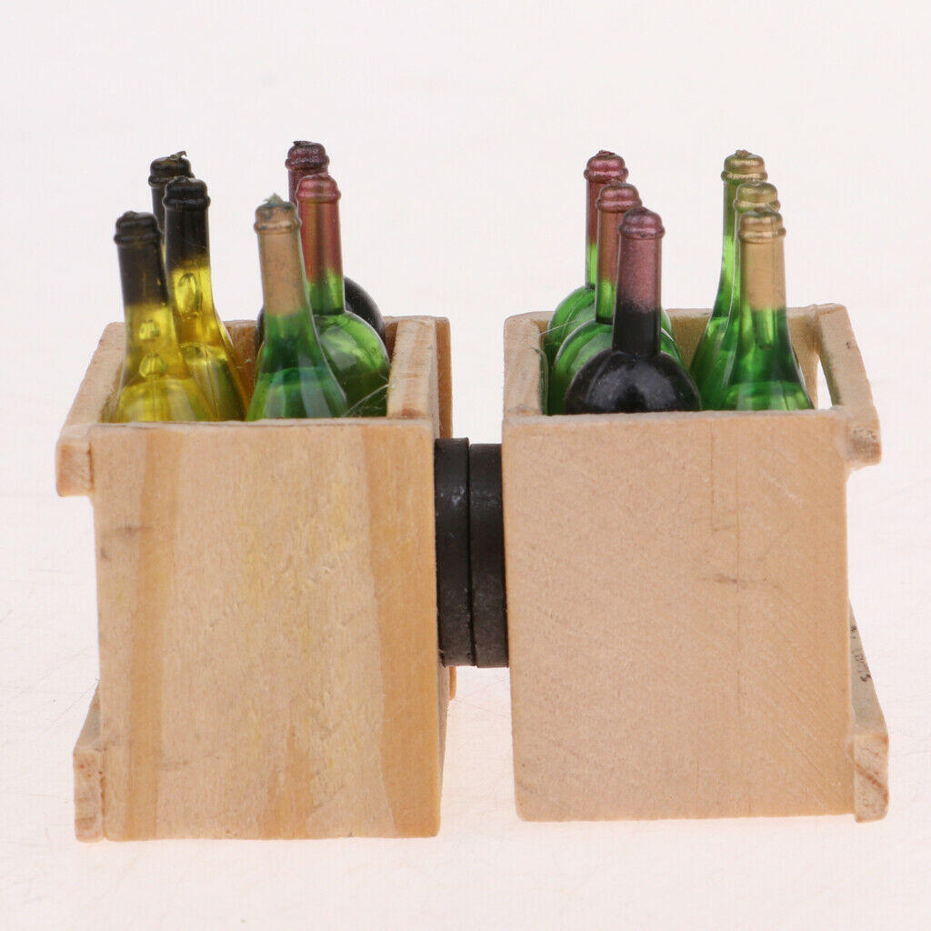 1:12 Drink Wine Bottles Wooden Rack Magnet Cocktail Table Accessories DIY