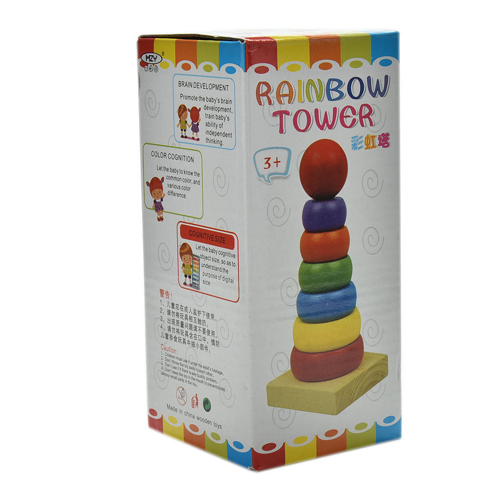 Rainbow Tower Ring Wooden Stacking Stack Up Kid Baby Educational Toy_DD