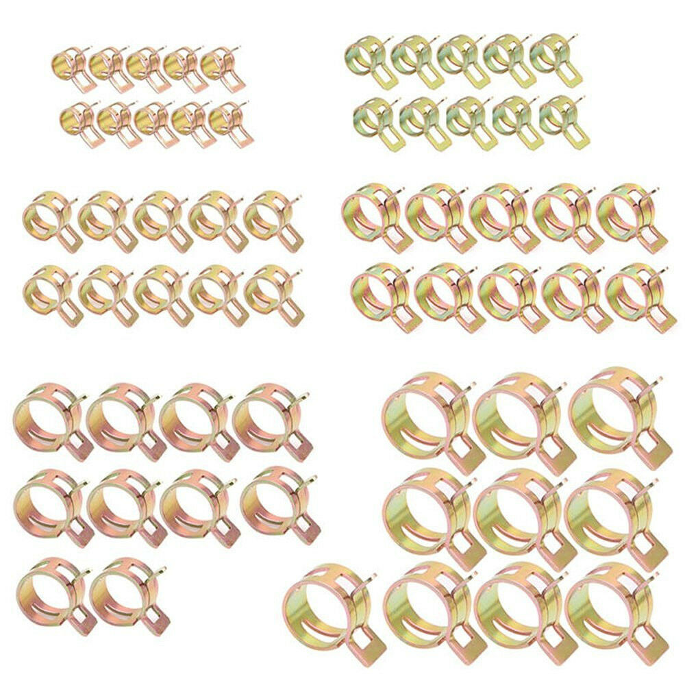 100pcs 6-22mm 10 Sizes Spring Clip Fuel Oil Water Hose Pipe Tube Clamp Fasteners