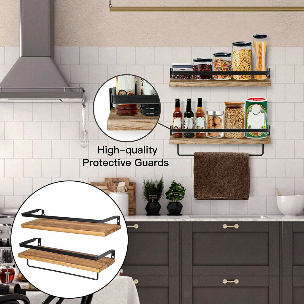 Wall Mounted Shelf with Towel Bar Rustic Livingroom Storage Floating Shelves