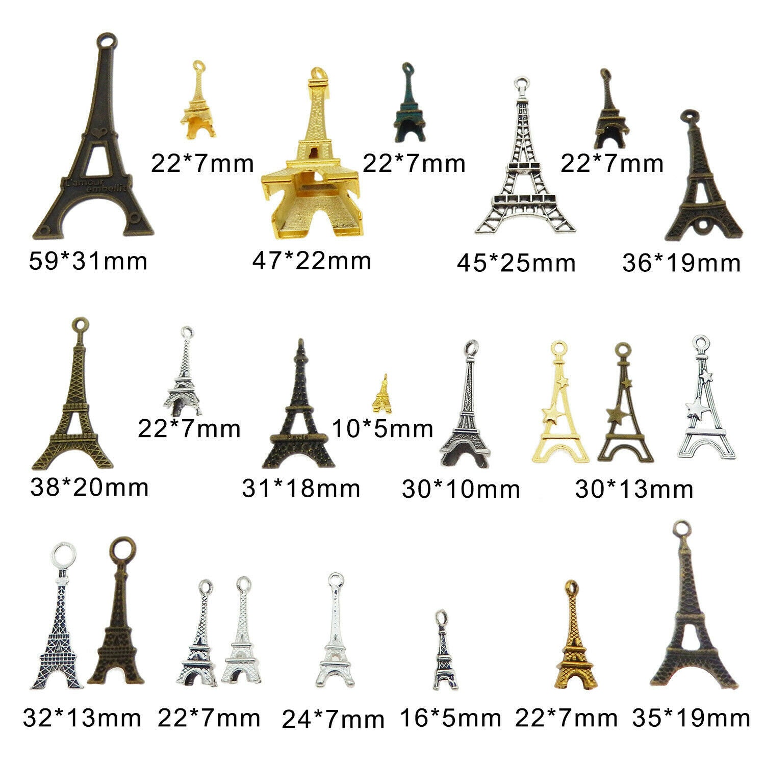 20 Mix Metal Alloy Eiffel Tower Charm Pendant DIY Jewelry Making Findings 1-5cm