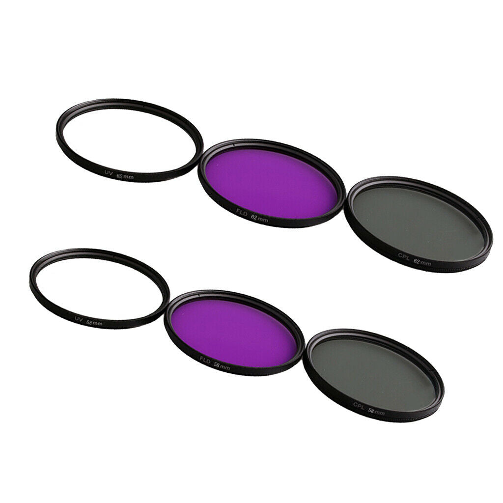 6 In 1 (58mm + 62mm) Professional Glass Camera Lens Filters Established UV + CPL