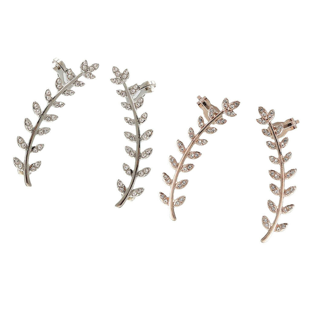 4x Chic Crystal Leaf Twig Ear Climber Crawler Wedding Cuff Earrings Casual