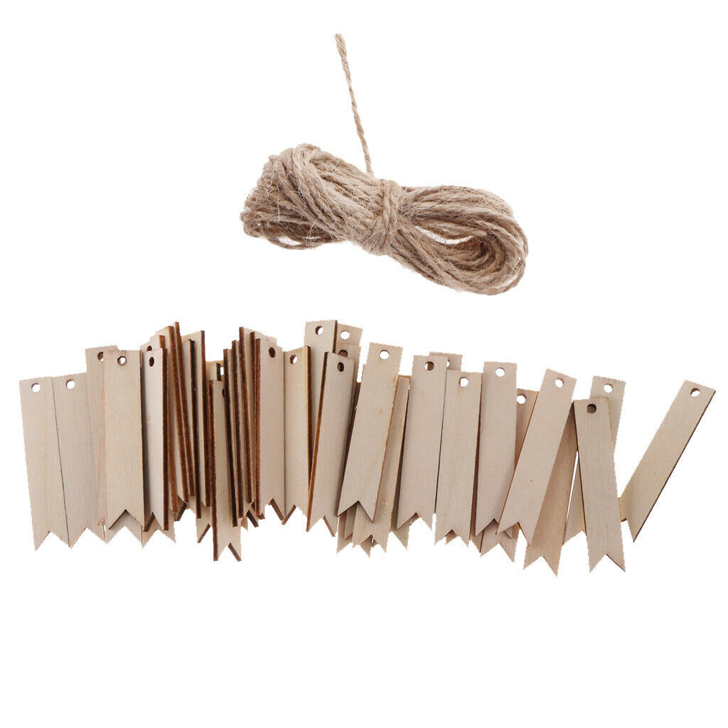 100x Natural Wooden Tags With A Rope Wood Hanging Decoration Wedding Decor