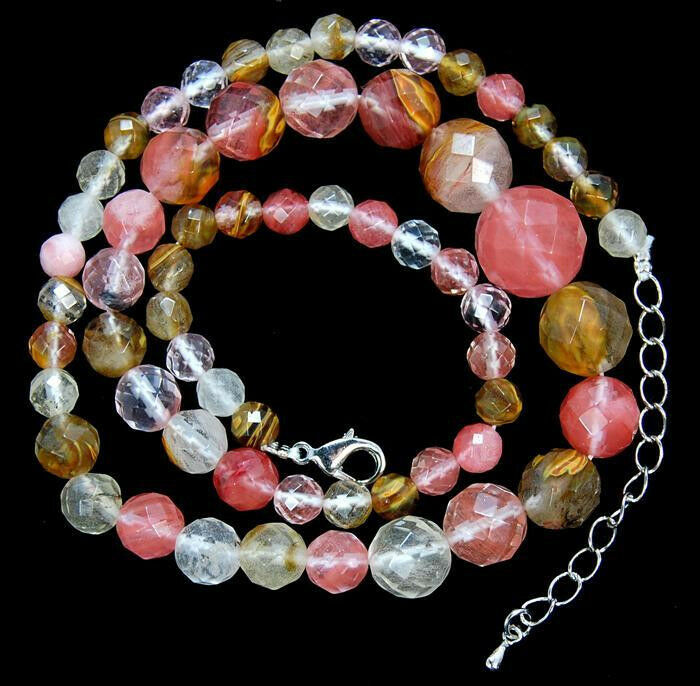 6-14mm faceted Watermelon Tourmaline TOWER Necklace 18"