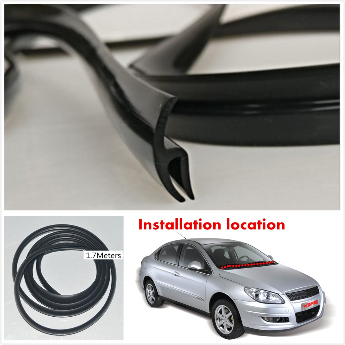 Black 1.7M Rubber Sealed Strip For Car Front Windshield Plastic Panel Sealing