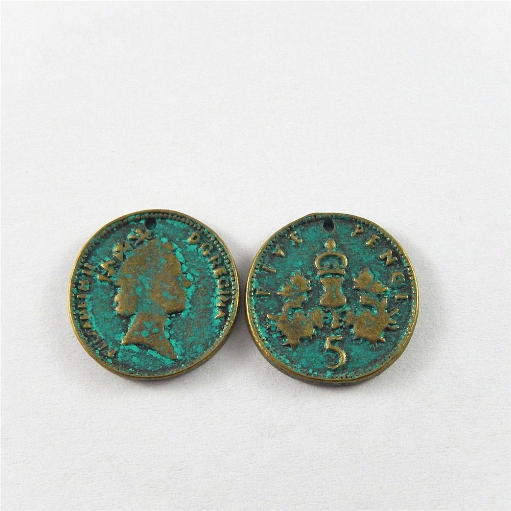 20 pcs Retro Patina Coin Alloy Charm Pendant Dangle DIY Jewelry Crafts 20*2mm