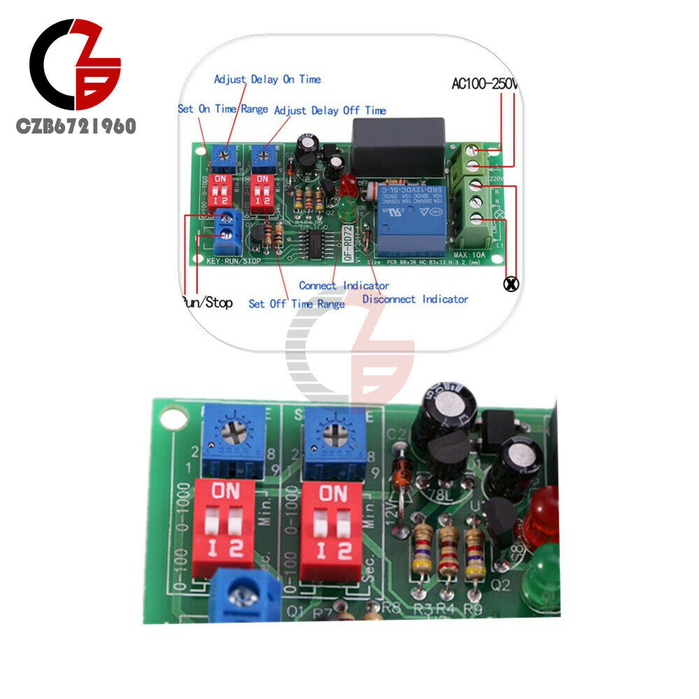 Cycle Delay AC110V 120V 220V 230V Timing Timer Relay Switch ON/OFF Button Module