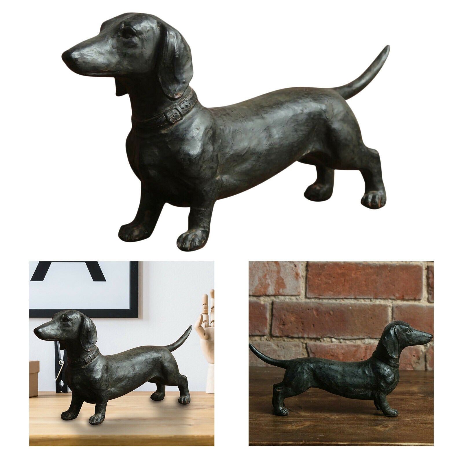 Black Dog Statue Home Accessories Garden Decor Ornaments Bookcase Crafts