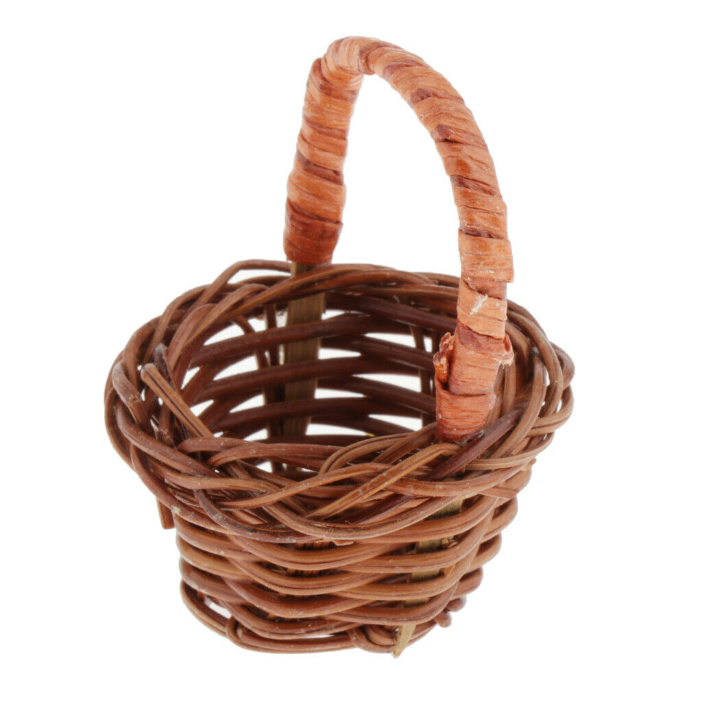 1/12th Miniatures Handmade Basket Container with Handle Simulation Furniture