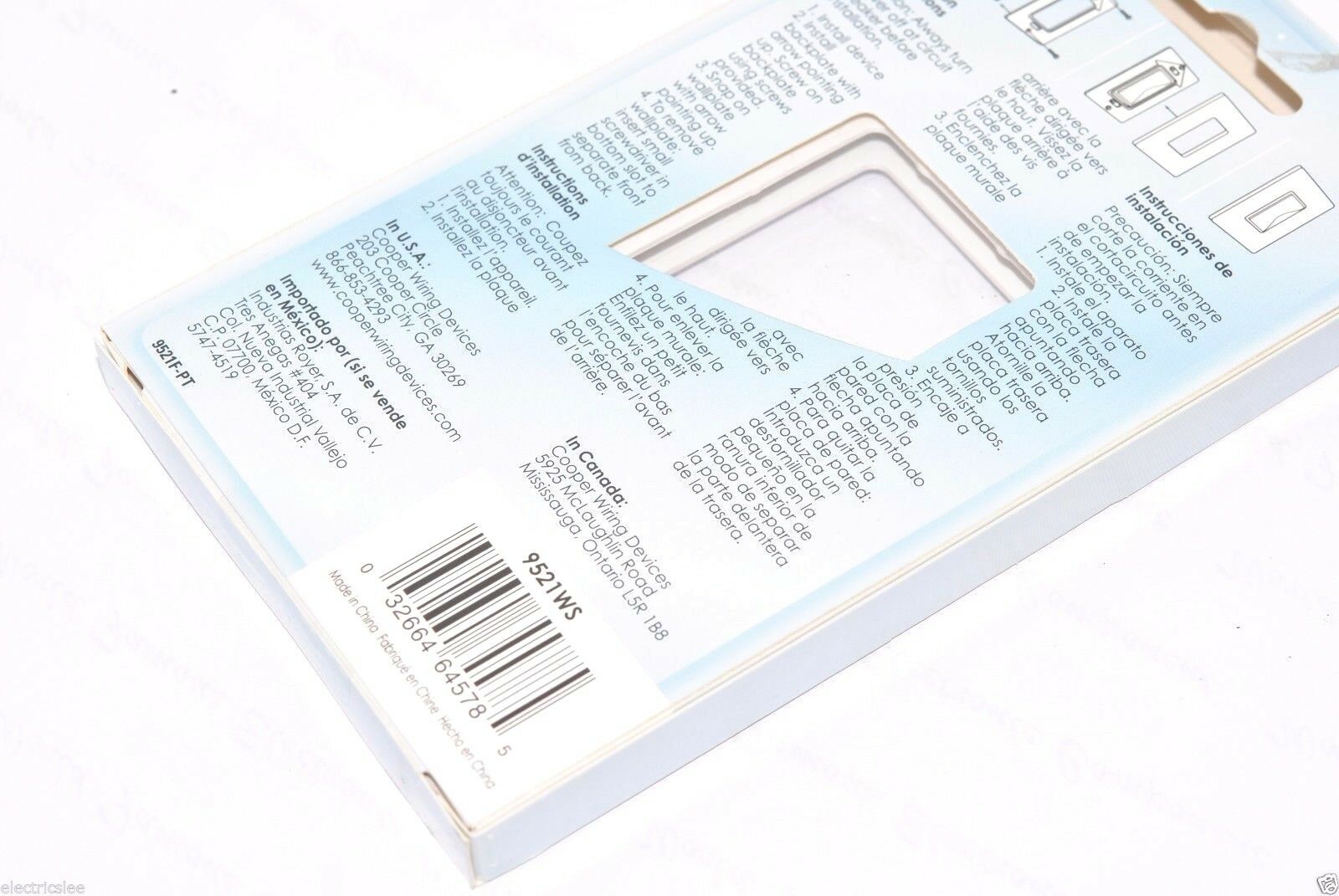 1pcs - EATON COOPER 9521WS Wallplate Aspire Mid-Sized Screwless, 1-Gang - White