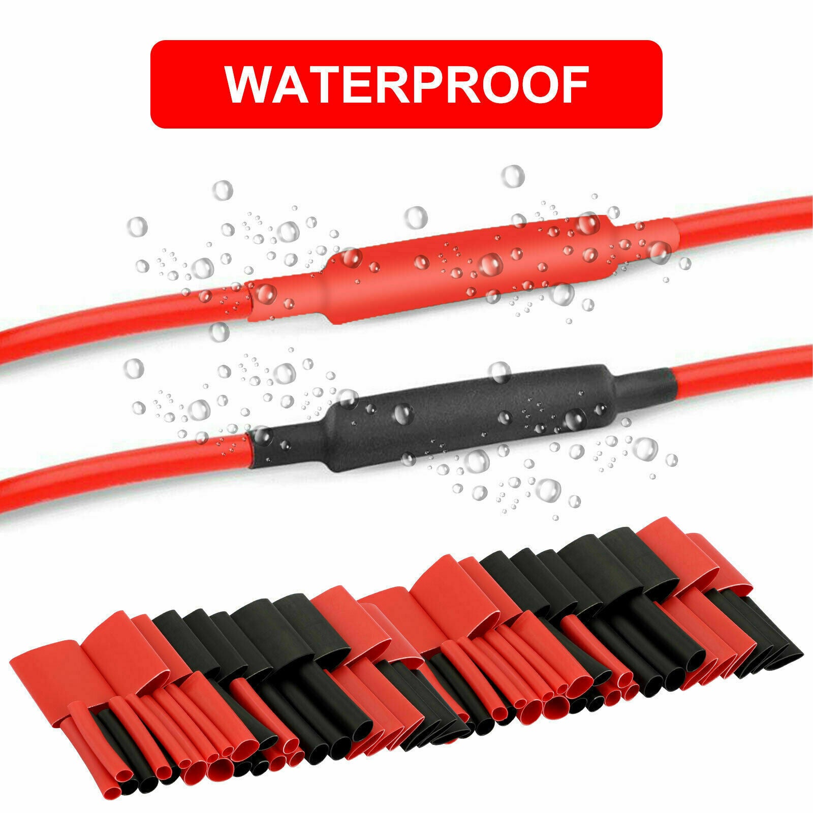 45PCS 3:1 Dual Wall Heat Shrink Tubing Marine Adhesive Glue Lined Black&Red