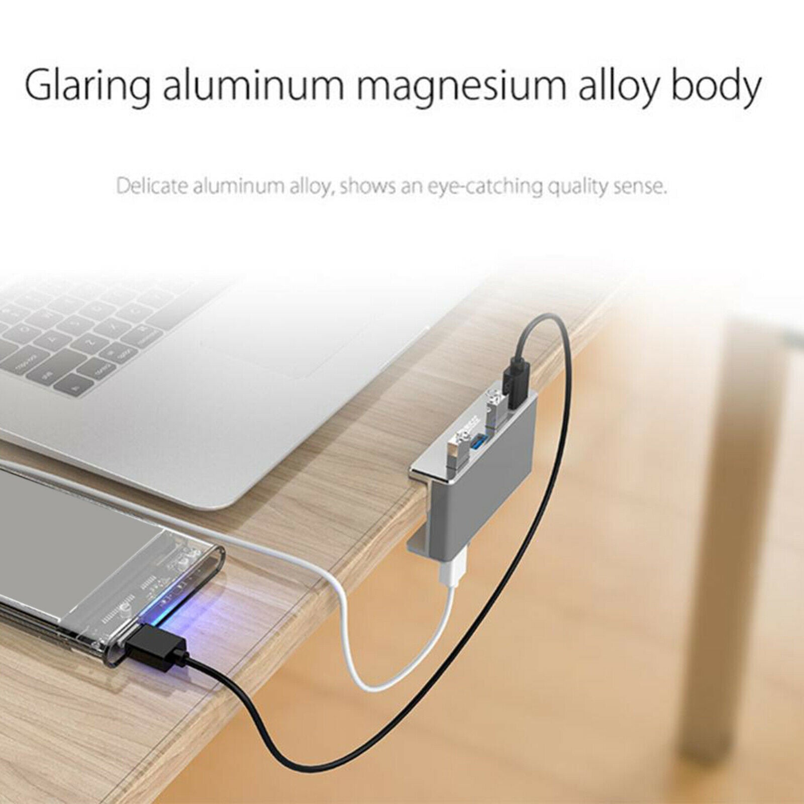 Portable Metal MH4PU 4 Ports USB 3.0 HUB Desk-Edge Splitter for PC Laptop