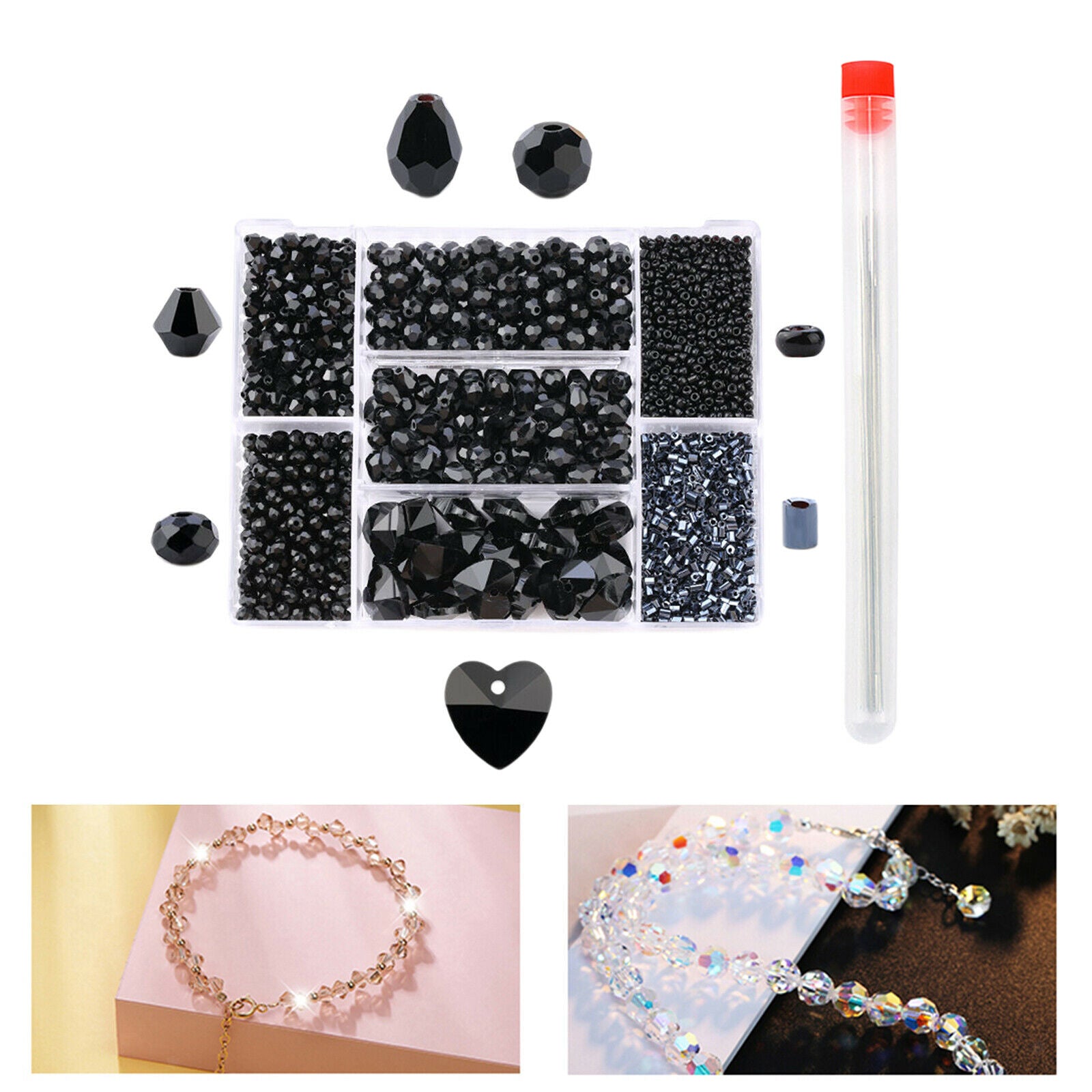 Crystal Spacer Beads Gemstones Jewelry Making Necklace Bracelet Black