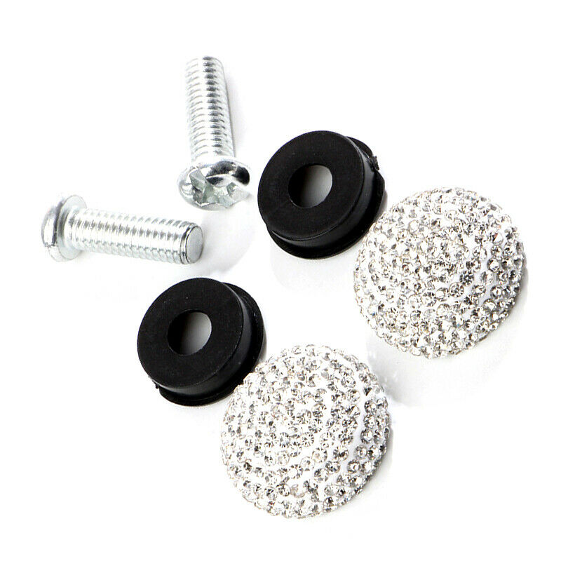 2X Autos Diamond Bling Covers Screw Bolt Cap Crystal Sparkle License Plate Frame