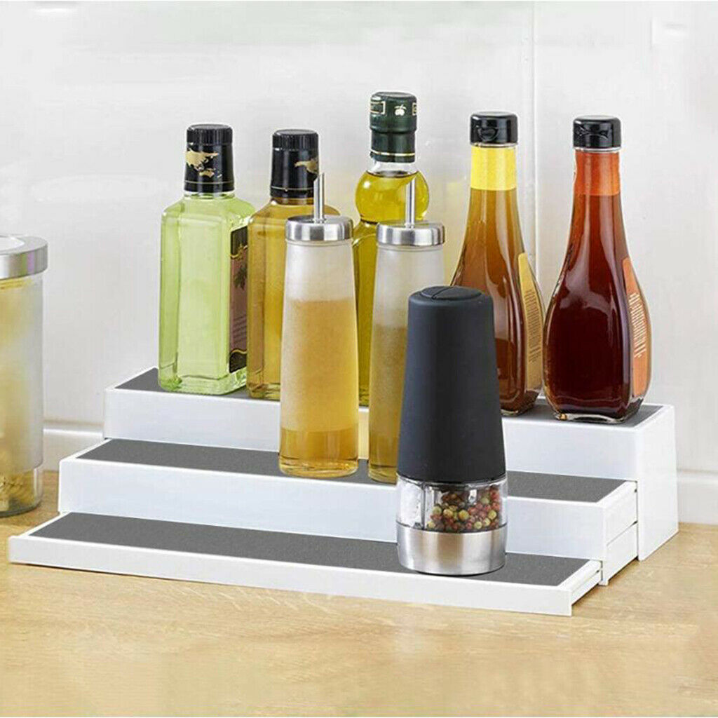 3-Tier Gray Cabinet Spice Shelf Non-Skid Rack Organizer Spice Jar Rack
