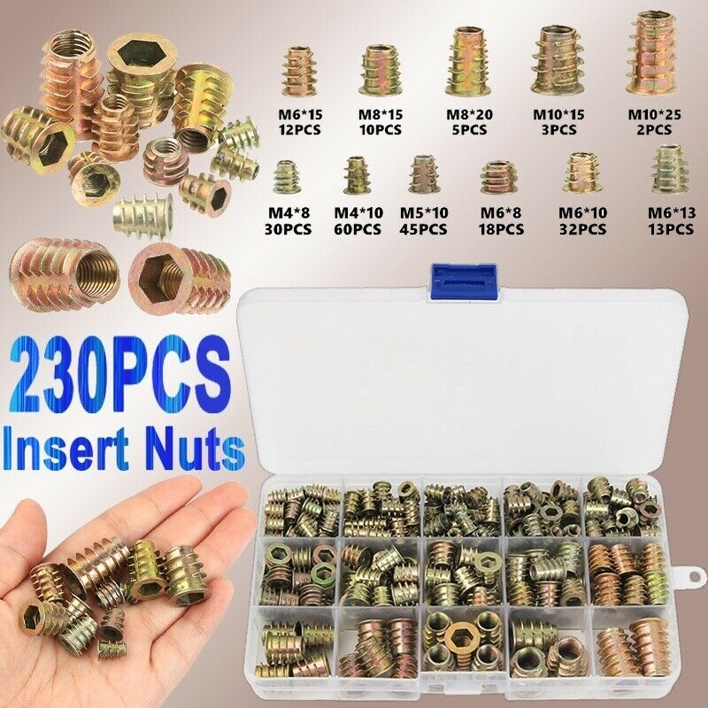 230Pcs M4/m6/m8/m10 Zinc Alloy Hexagon Drive Head Insert Nut Furniture Kit