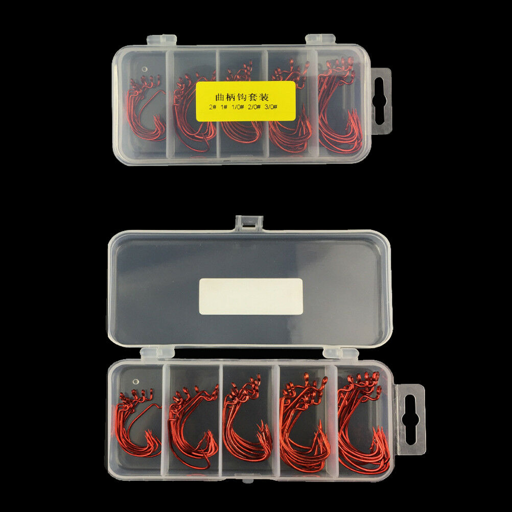 51 Pcs/Set Red Worm High Carbon Steel Fishing Hook For Texas Rig Soft Bait BDAU