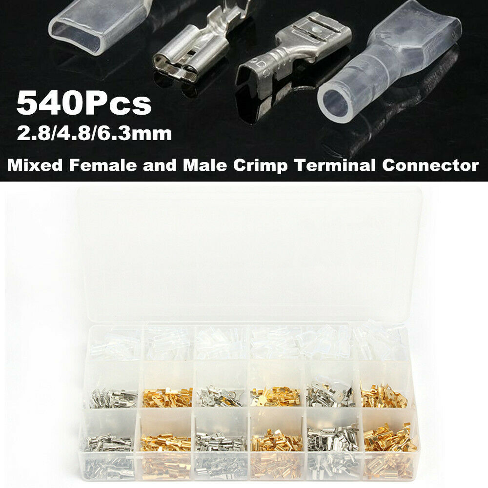 540Pcs Female and Male Crimp Terminal Connector 2.8/4.8/6.3mm AWG 18-14 with Box