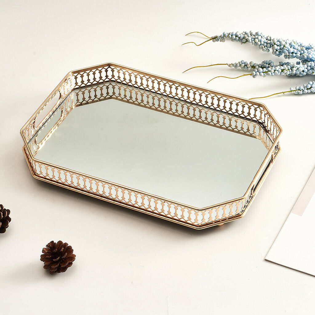 Vanity Tray with Eight Corner Metal for Dresser Bedroom Countertop Organizer