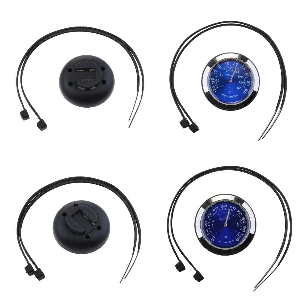 2pcs Motorcycle Bike Dial Meters - Thermometer Hygrometer Waterproof - Blue