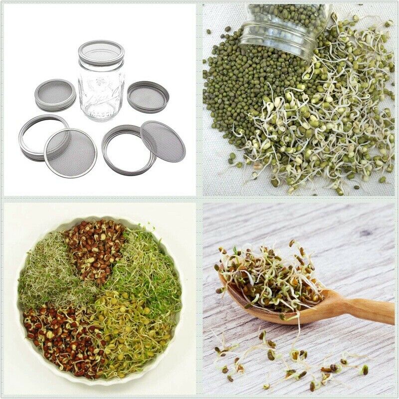 Set of 2 Stainless Steel Sprouting Jar Lid Kit for Superb Ventilation Fit for O4