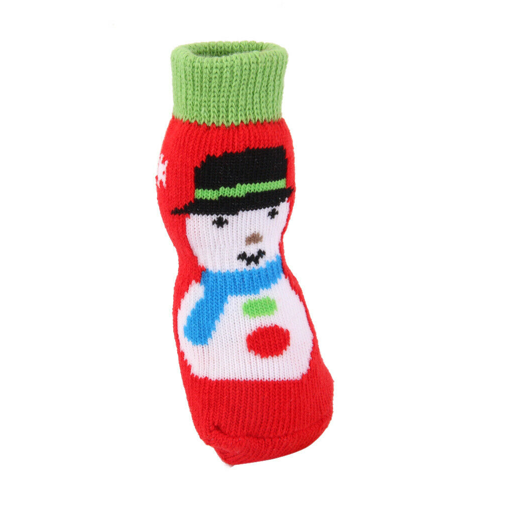 4 x Red Christmas Snowman Non Slip Dog Socks, Dog Paw Protection to Provide