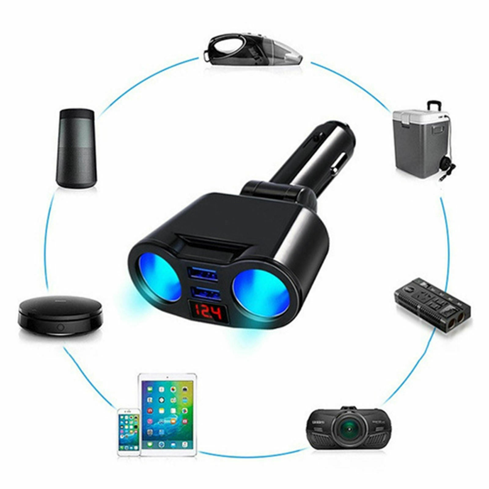 ABS Vehicle Cigarette Lighter Adapter Charger Supplies for Phones Cameras