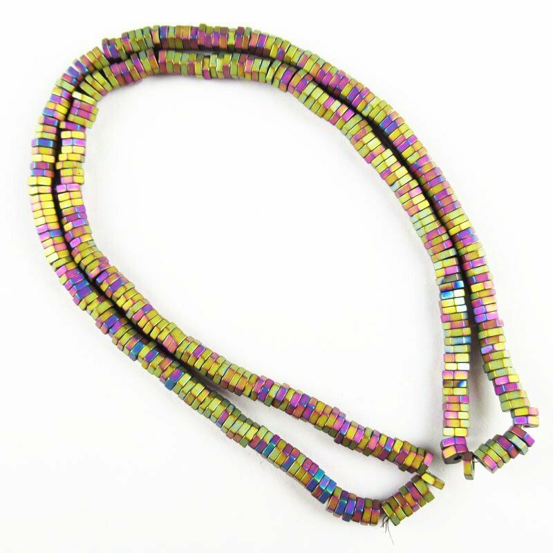 Faceted Rainbow Frosted Hematite Hexagon Loose Bead 15.5 " 4x1mm 20g A-457TS