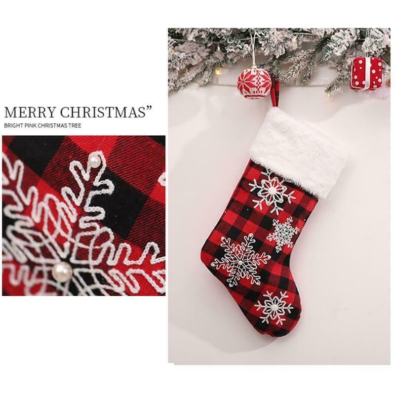 4pcs Plaid Snowflake Christmas Stockings 18'' Large Red and Black Xmas Stockings