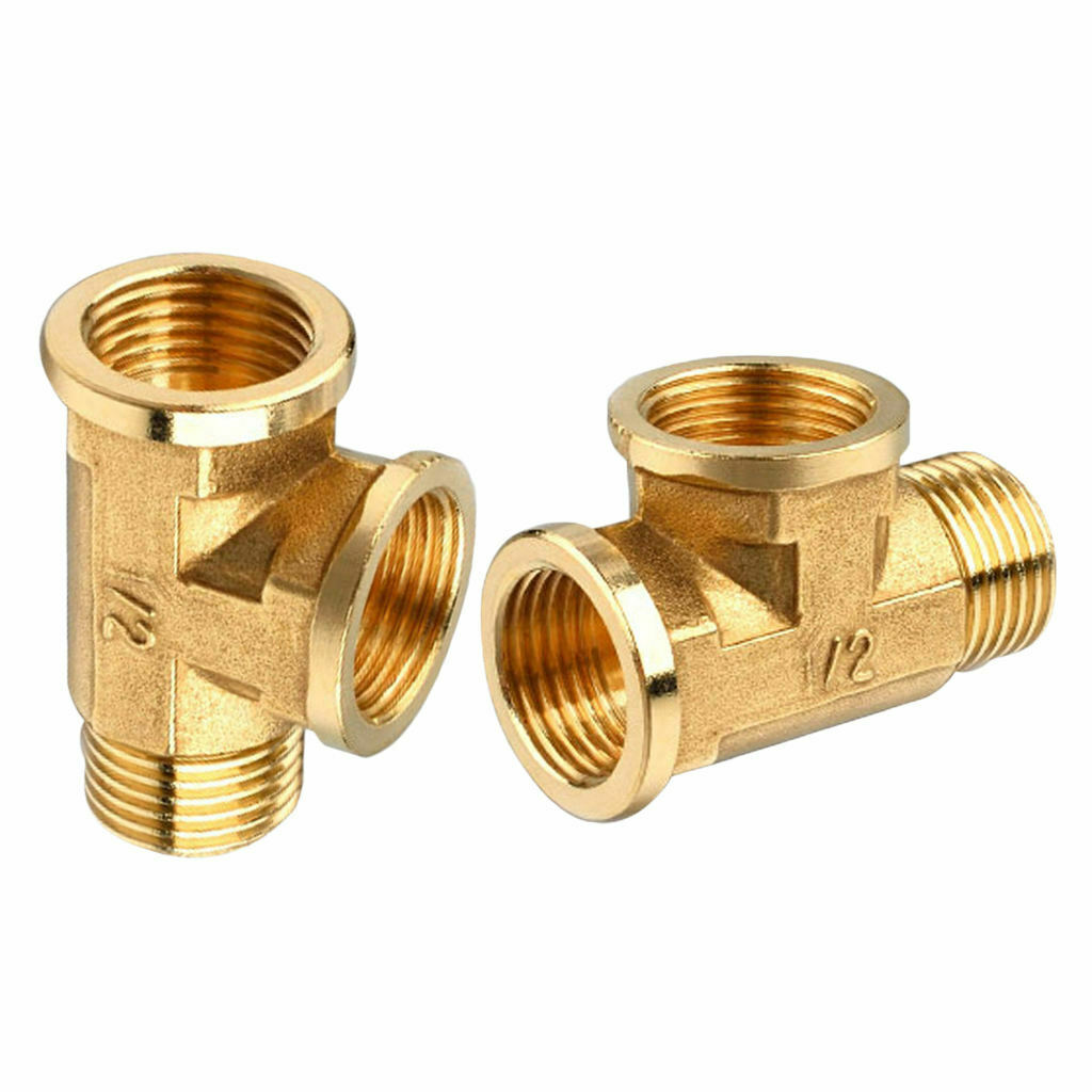 2 Pcs 1/2" Female Male Pipe Tube Tee T-Fitting Connector Forged Brass Copper