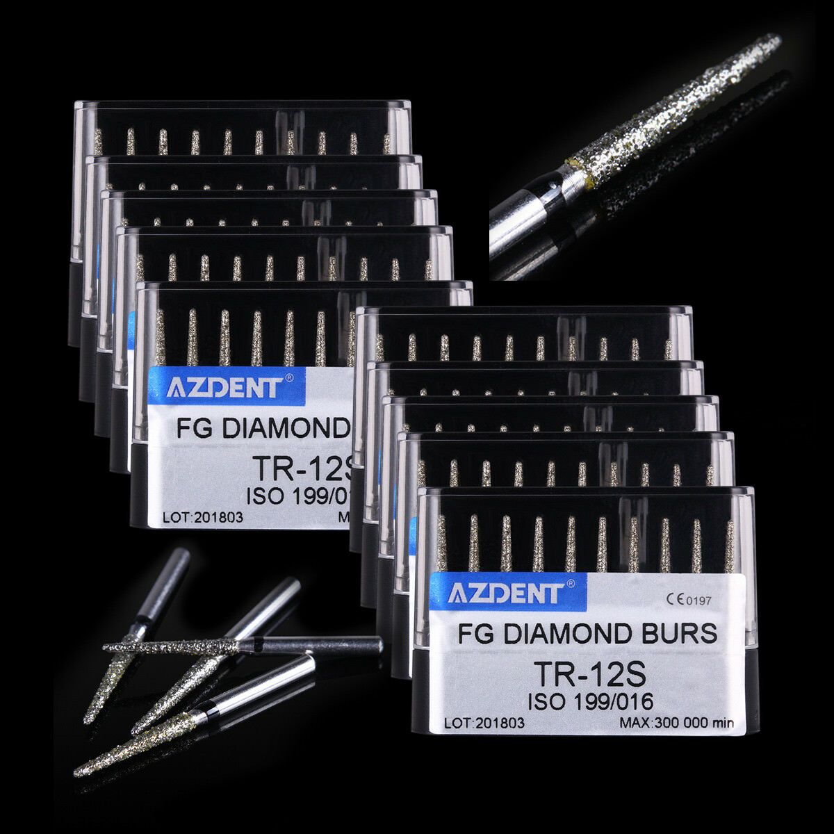 500PCS Dental Diamond Burs Super Coarse Round Head Turbine Handpiece TR-12S