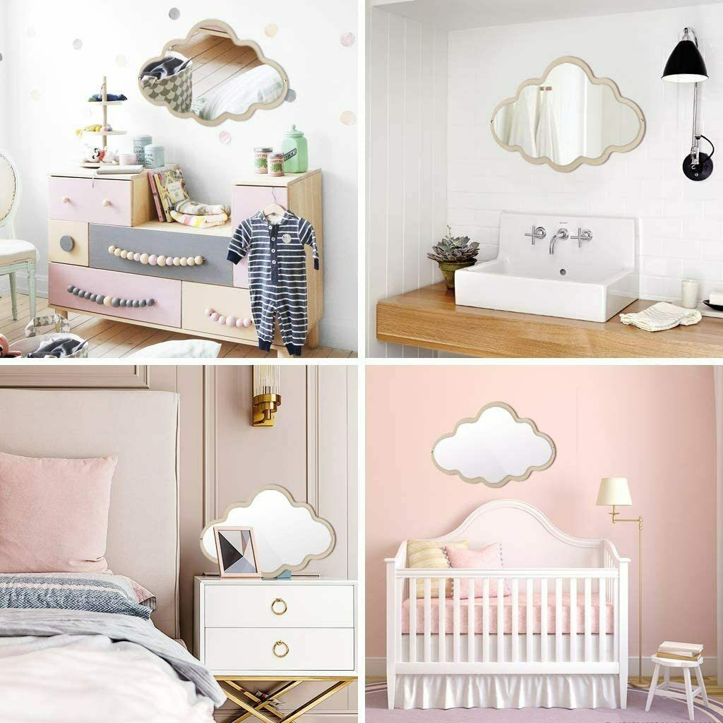 Wooden Cloud Wall Hanging Mirror Decor Baby Kid's Room Nursery Ornament #2