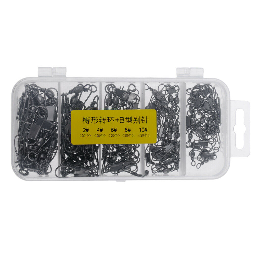 100Pcs Stainless Steel Swivels Interlock Snap Fishing Lure Tackle Connector