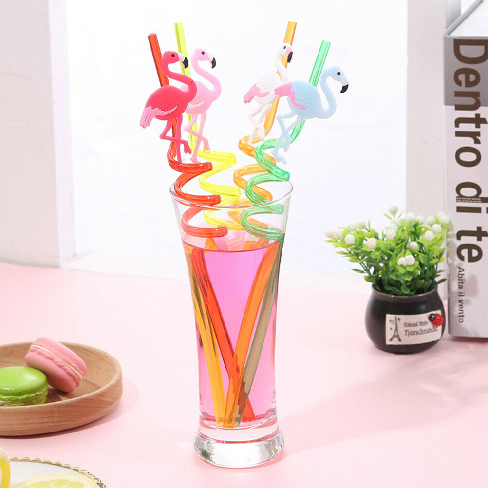 4x Drinking Straws Cartoon Flamingo PVC Juice Straws Hawaii Party Table D.l8