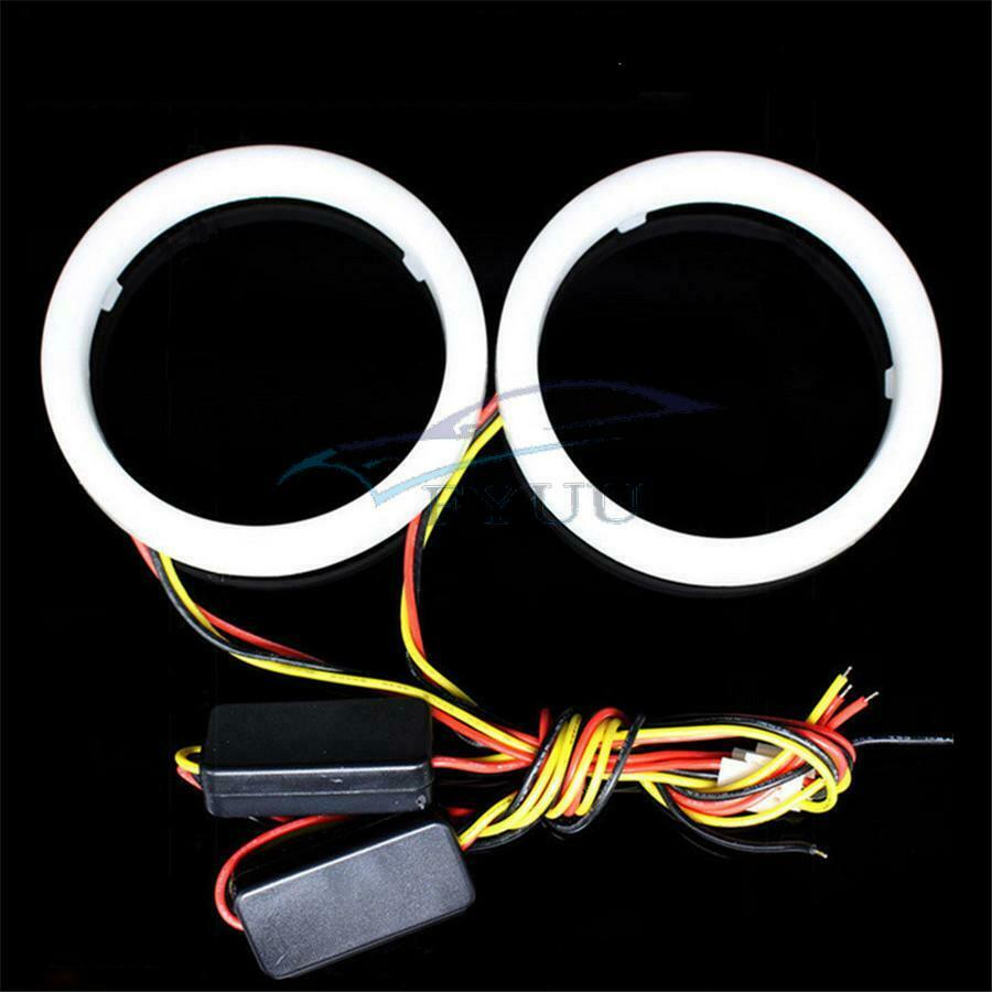 2x 60MM White Yellow Car LED Angel Eyes Halo Rings Headlight DRL Running Lights