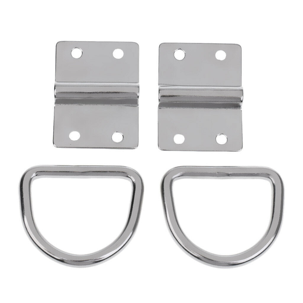 2 Pairs (4 Pieces) Stainless Steel D Rings + Fastening Clamp Set Boat Eye Plate