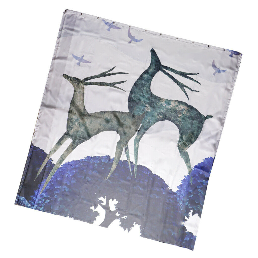 Polyester Shower Curtain 12 Hooks Digital printing cartoon elk Blue left