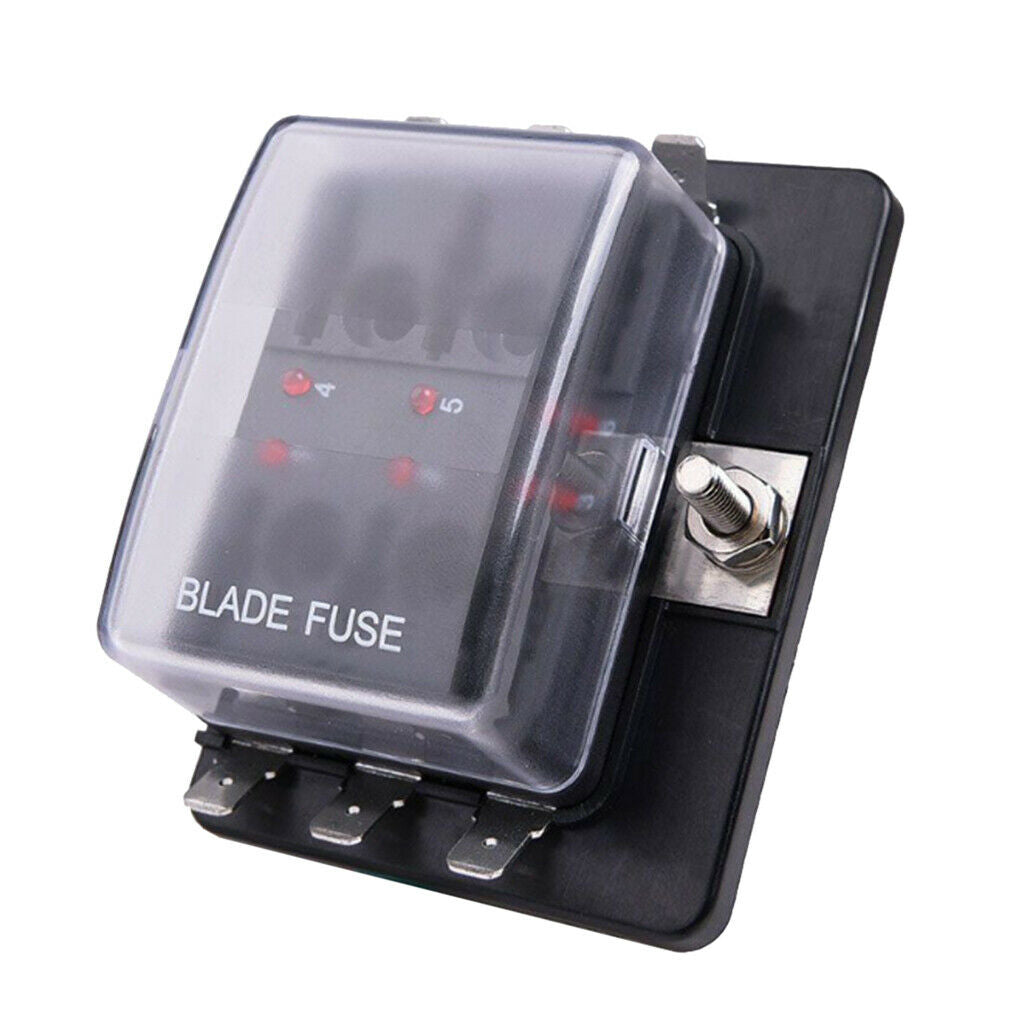 LED Safety Indictor Light Blade Fuse Box Circuit Fuse Block For Boat Car (6 Way)