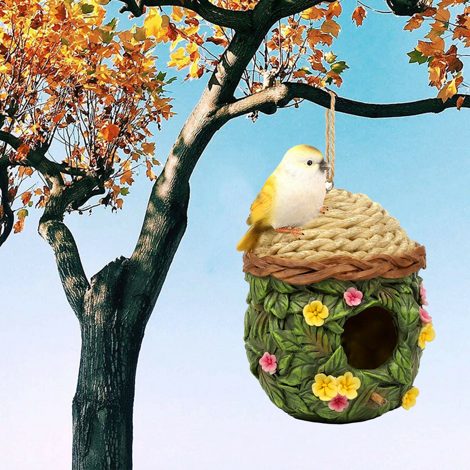 Rural Bird House Decorative Birds Nest Roof Breeding Birdhouse Bird Feeder