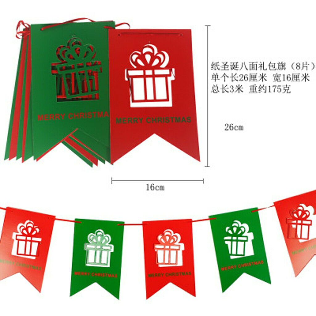 Merry Christmas Paper Banner Red Green Gift Box Xmas Hanging Bunting Garland