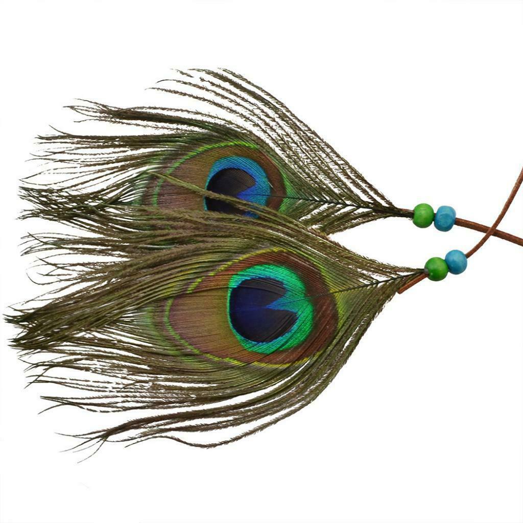 Handmade Ethnic Peacock Feather Headband Boho Long Tassel Hair Accessories
