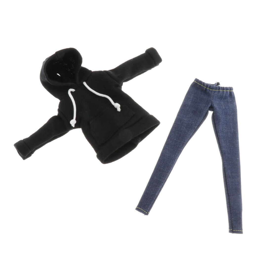 Lots 2 BJD Costume Black Hoodie & Jeans Pants for 1/6 Blythe Dollfie BB Accs