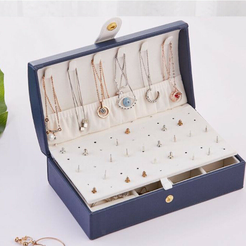 Set of 2 Travel Compact Jewelry Box Organizer for Necklace Ring Solid Color