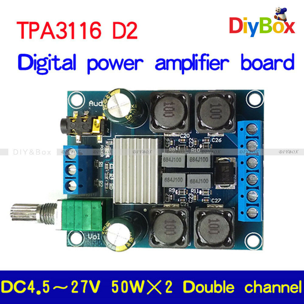 50Wx2 TPA3116 D2 Dual Channel DC4.5-27V Digital Power Amplifier Board Stereo