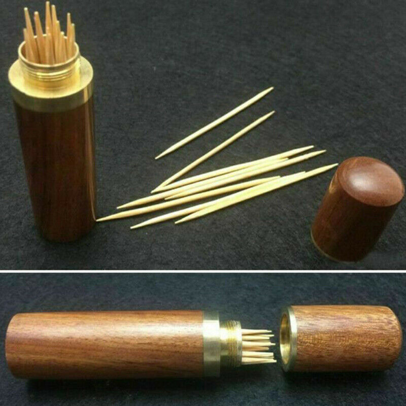2Pcs Portable Toothpick Bucket Wood Toothpick Holder Bucket Mini Box Needle  SJ